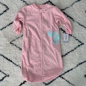 Pink fleece baby girl sleep gown with elephant